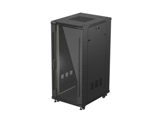 SZAFA INSTALACYJNA RACK STOJĄCA 19" 27U 600X800 CZARNA DRZWI PRZESZKLONE LANBERG (FLAT PACK)