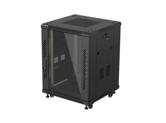 SZAFA INSTALACYJNA RACK STOJĄCA 19" 15U 600X600 CZARNA DRZWI PRZESZKLONE LANBERG (FLAT PACK)