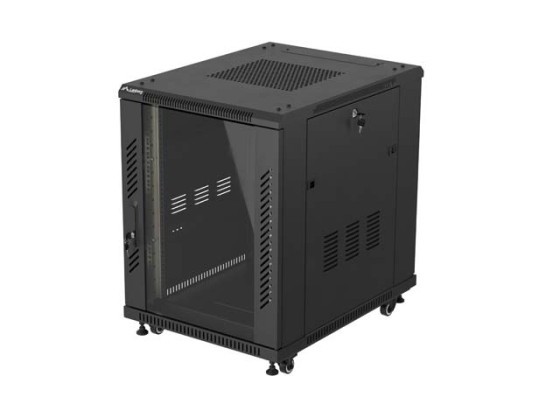 SZAFA INSTALACYJNA RACK STOJĄCA 19" 15U 600X800 CZARNA DRZWI PRZESZKLONE LANBERG (FLAT PACK)