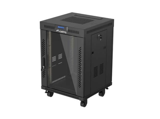 SZAFA INSTALACYJNA RACK STOJĄCA 19" 15U 600X600 CZARNA DRZWI PRZESZKLONE LCD LANBERG (FLAT PACK) V2