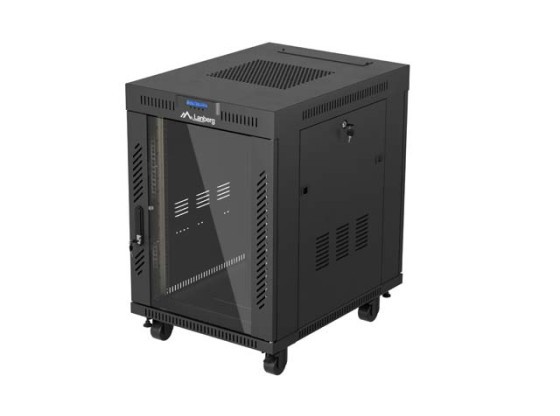SZAFA INSTALACYJNA RACK STOJĄCA 19" 15U 600X800 CZARNA DRZWI PRZESZKLONE LCD LANBERG (FLAT PACK) V2