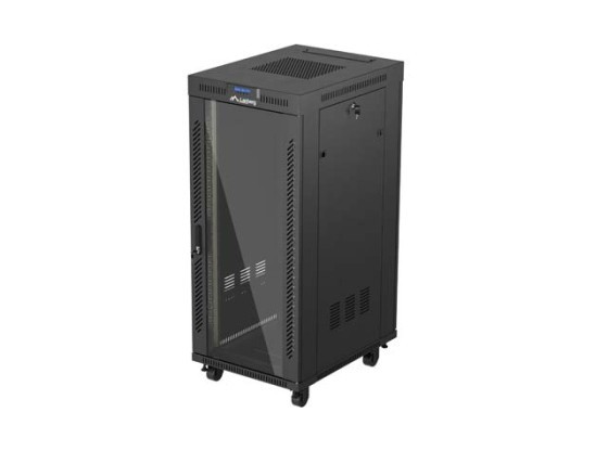 SZAFA INSTALACYJNA RACK STOJĄCA 19" 27U 600X800 CZARNA DRZWI PRZESZKLONE LCD LANBERG (FLAT PACK) V2