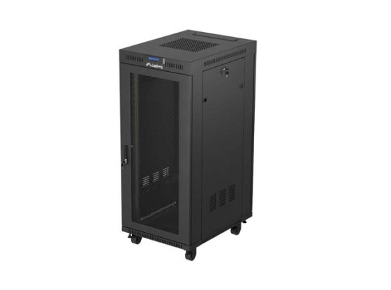 SZAFA INSTALACYJNA RACK STOJĄCA 19" 27U 600X800 CZARNA DRZWI PERFOROWANE LCD LANBERG (FLAT PACK) V2