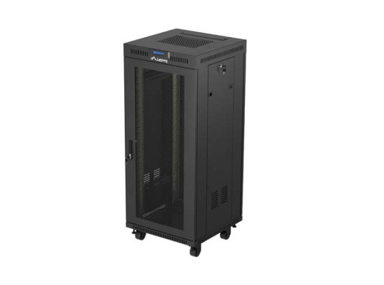 SZAFA INSTALACYJNA RACK STOJĄCA 19" 27U 600X600 CZARNA DRZWI PERFOROWANE LCD LANBERG (FLAT PACK) V2