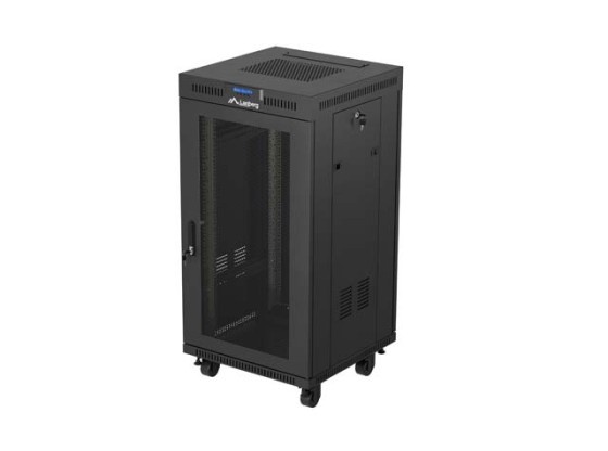SZAFA INSTALACYJNA RACK STOJĄCA 19" 22U 600X600 CZARNA DRZWI PERFOROWANE LCD LANBERG (FLAT PACK) V2