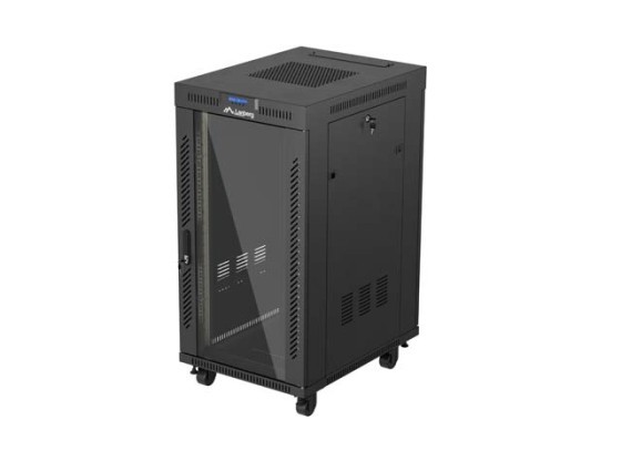 SZAFA INSTALACYJNA RACK STOJĄCA 19" 22U 600X800 CZARNA DRZWI PRZESZKLONE LCD LANBERG (FLAT PACK) V2