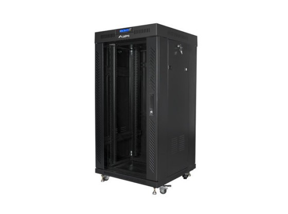 SZAFA INSTALACYJNA RACK STOJĄCA 19" 22U 600X600 CZARNA DRZWI SZKLANE LCD LANBERG (FLAT PACK) V2