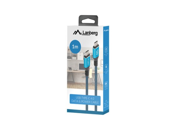 KABEL USB-C M/M USB4 1M 240W 8K 60HZ CZARNO-NIEBIESKI BOX LANBERG