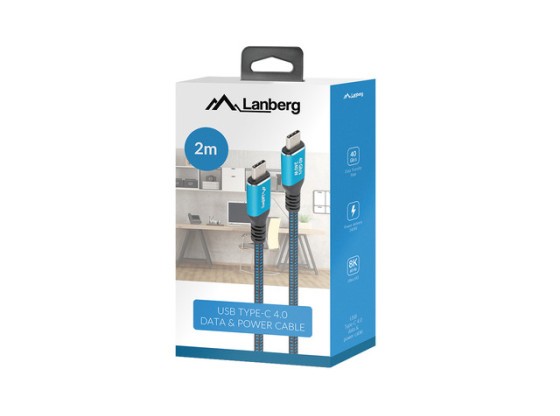 KABEL USB-C M/M USB4 2M 240W 8K 60HZ CZARNO-NIEBIESKI BOX LANBERG