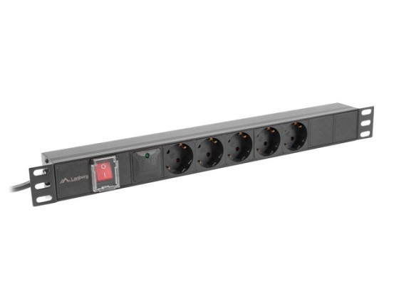 LISTWA ZASILAJĄCA RACK PDU 19" LANBERG 1U 10A 5X SCHUKO 2M CZARNA C14