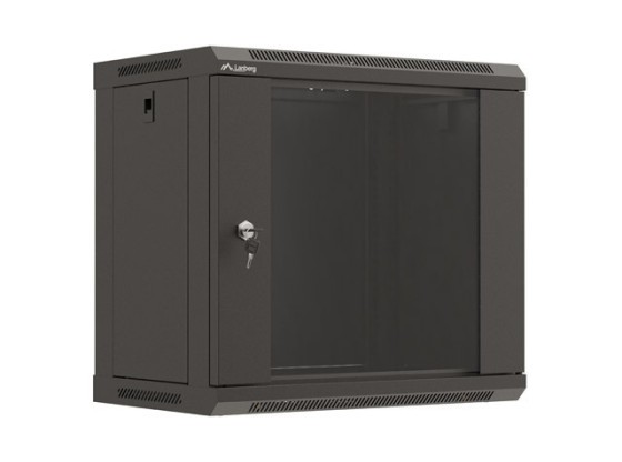 SZAFA INSTALACYJNA RACK WISZĄCA 19" 9U 540X350 CZARNA DRZWI PRZESZKLONE LANBERG (FLAT PACK)