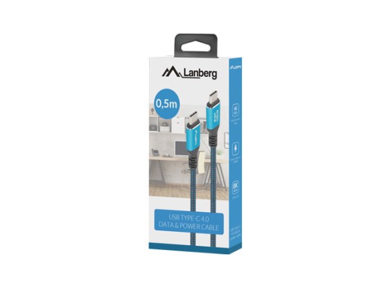 KABEL USB-C M/M USB4 0.5M 240W 8K 60HZ CZARNO-NIEBIESKI BOX LANBERG
