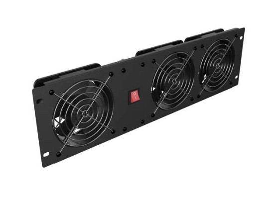 PANEL WENTYLACYJNY PIONOWY 19" 3U DO SZAF RACK TRZY WENTYLATORY 230V CZARNY LANBERG