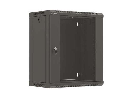 SZAFA INSTALACYJNA RACK WISZĄCA 19" 12U 540X350 CZARNA DRZWI PRZESZKLONE LANBERG (FLAT PACK)