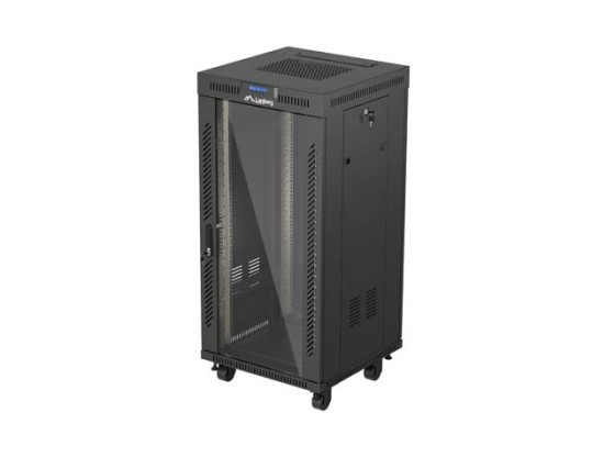 SZAFA INSTALACYJNA RACK STOJĄCA 19" 24U 600X600 CZARNA DRZWI PRZESZKLONE LCD LANBERG (FLAT PACK) V2