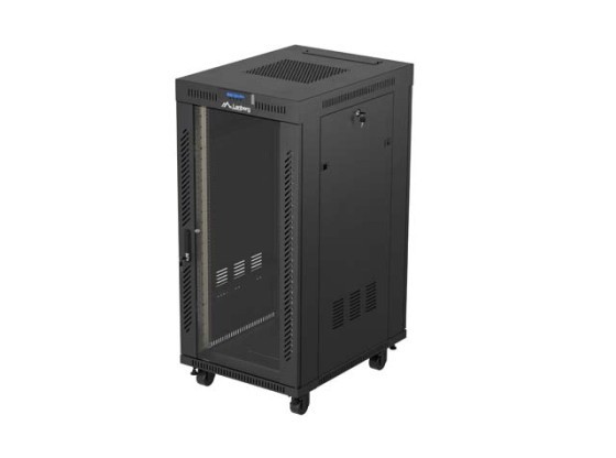 SZAFA INSTALACYJNA RACK STOJĄCA 19" 24U 600X800 CZARNA DRZWI PRZESZKLONE LCD LANBERG (FLAT PACK) V2