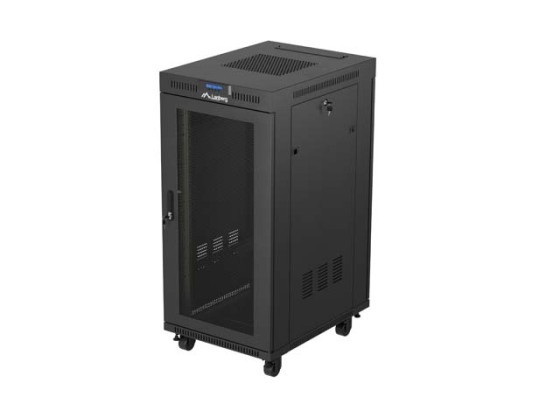 SZAFA INSTALACYJNA RACK STOJĄCA 19" 24U 600X800 CZARNA DRZWI PERFOROWANE LCD LANBERG (FLAT PACK) V2