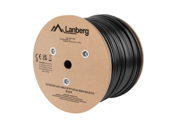 KABEL LAN SFTP KAT.6A 305M DRUT OUTDOOR CU CZARNY FLUKE PASSED LANBERG
