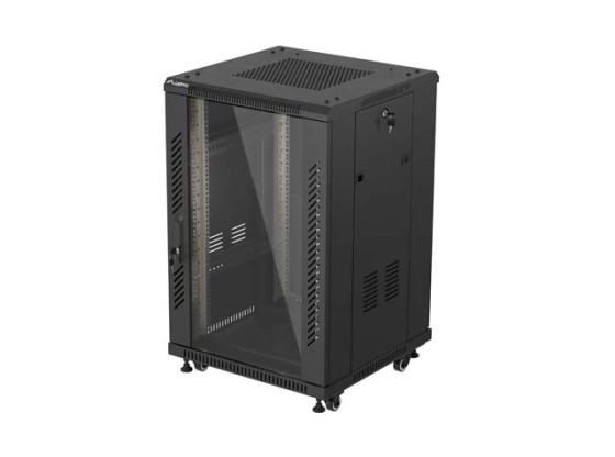 SZAFA INSTALACYJNA RACK STOJĄCA 19" 18U 600X600 CZARNA DRZWI PRZESZKLONE LANBERG (FLAT PACK)