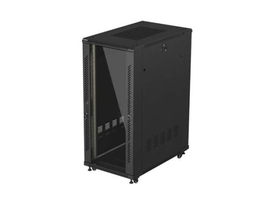 SZAFA INSTALACYJNA RACK STOJĄCA 19" 27U 600X1000 CZARNA DRZWI PRZESZKLONE LANBERG (FLAT PACK)