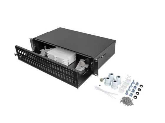 PRZEŁĄCZNICA ŚWIATŁOWODOWA LANBERG 48XSC SIMPLEX / 48XLC DUPLEX RACK 19" 2U CZARNA + AKCESORIA