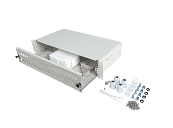 PRZEŁĄCZNICA ŚWIATŁOWODOWA LANBERG 48XSC SIMPLEX / 48XLC DUPLEX RACK 19" 2U SZARA + AKCESORIA 