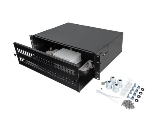PRZEŁĄCZNICA ŚWIATŁOWODOWA LANBERG 48XSC DUPLEX / 48XLC QUAD RACK 19" 3U CZARNA + AKCESORIA 
