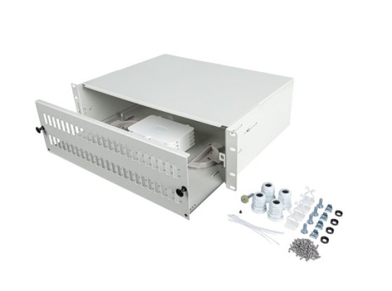 PRZEŁĄCZNICA ŚWIATŁOWODOWA LANBERG 48XSC DUPLEX / 48XLC QUAD RACK 19" 3U SZARA + AKCESORIA 