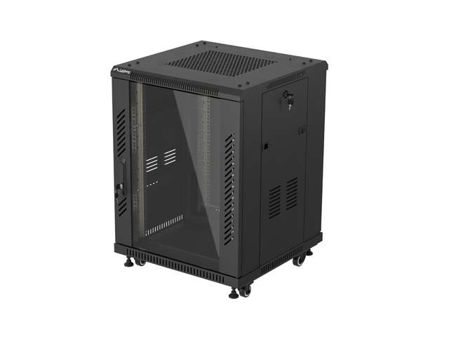 SZAFA INSTALACYJNA RACK STOJĄCA 19" 15U 600X600 CZARNA DRZWI PRZESZKLONE LANBERG (FLAT PACK)