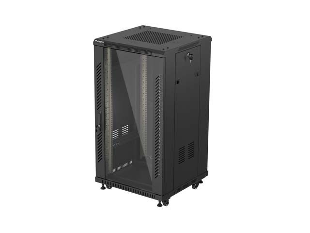 SZAFA INSTALACYJNA RACK STOJĄCA 19" 22U 600X600 CZARNA DRZWI PRZESZKLONE LANBERG (FLAT PACK)