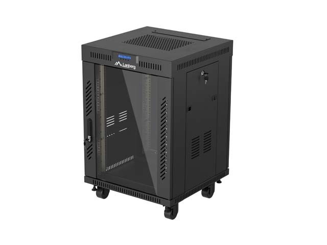 SZAFA INSTALACYJNA RACK STOJĄCA 19" 15U 600X600 CZARNA DRZWI PRZESZKLONE LCD LANBERG (FLAT PACK) V2
