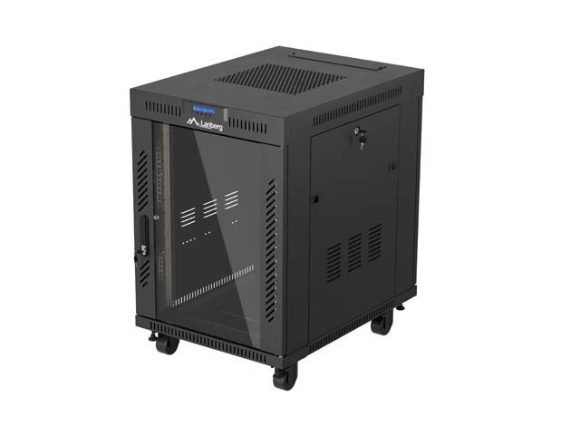 SZAFA INSTALACYJNA RACK STOJĄCA 19" 15U 600X800 CZARNA DRZWI PRZESZKLONE LCD LANBERG (FLAT PACK) V2