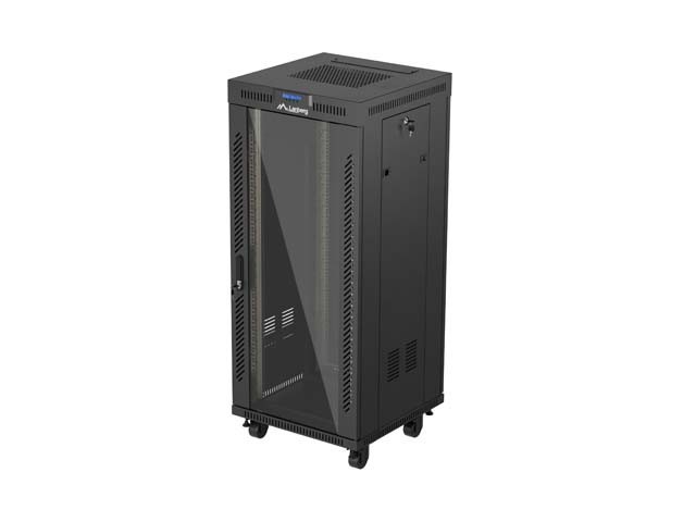 SZAFA INSTALACYJNA RACK STOJĄCA 19" 27U 600X600 CZARNA DRZWI PRZESZKLONE LCD LANBERG (FLAT PACK) V2