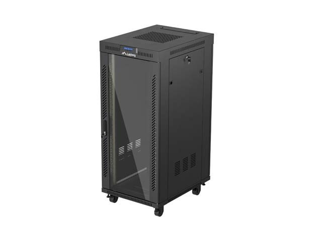 SZAFA INSTALACYJNA RACK STOJĄCA 19" 27U 600X800 CZARNA DRZWI PRZESZKLONE LCD LANBERG (FLAT PACK) V2