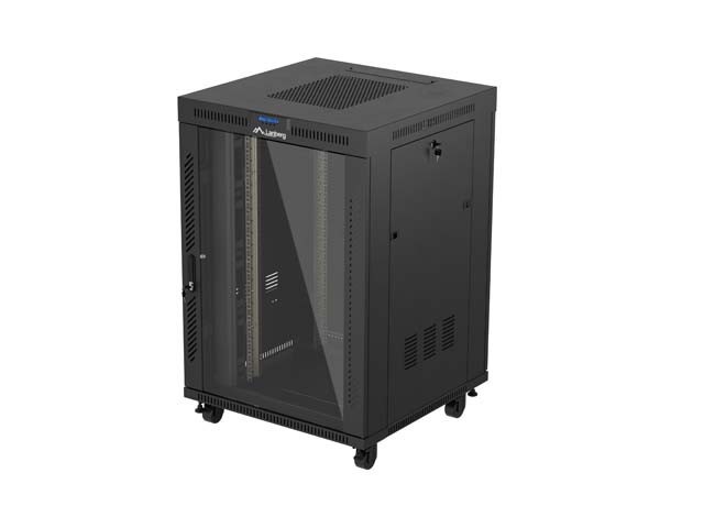 SZAFA INSTALACYJNA RACK STOJĄCA 19" 22U 800X800 CZARNA DRZWI PRZESZKLONE LCD LANBERG (FLAT PACK) V2