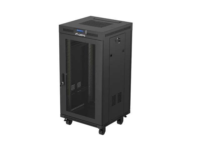 SZAFA INSTALACYJNA RACK STOJĄCA 19" 22U 600X600 CZARNA DRZWI PERFOROWANE LCD LANBERG (FLAT PACK) V2
