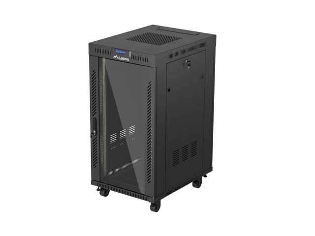 SZAFA INSTALACYJNA RACK STOJĄCA 19" 22U 600X800 CZARNA DRZWI PRZESZKLONE LCD LANBERG (FLAT PACK) V2