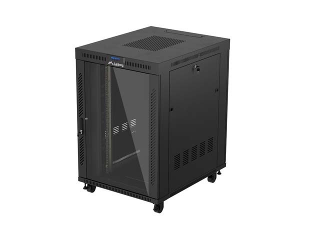 SZAFA INSTALACYJNA RACK STOJĄCA 19" 22U 800X1000 CZARNA DRZWI PRZESZKLONE LCD LANBERG (FLAT PACK) V2