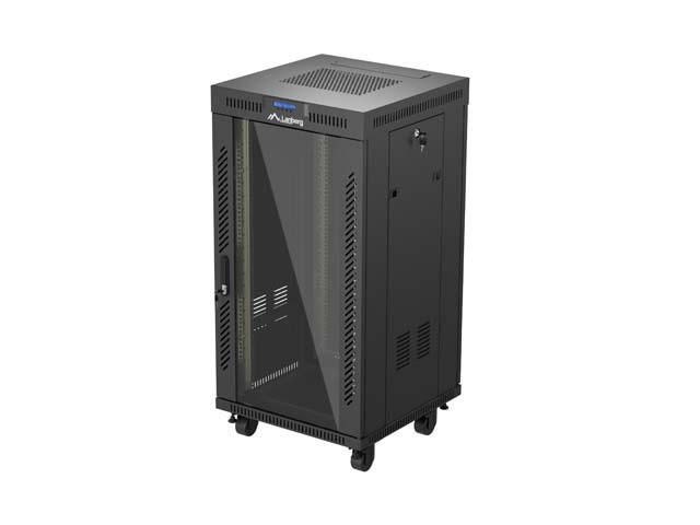 SZAFA INSTALACYJNA RACK STOJĄCA 19" 22U 600X600 CZARNA DRZWI PRZESZKLONE LCD LANBERG (FLAT PACK) V2