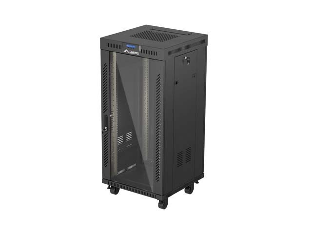 SZAFA INSTALACYJNA RACK STOJĄCA 19" 24U 600X600 CZARNA DRZWI PRZESZKLONE LCD LANBERG (FLAT PACK) V2